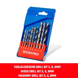 Workpro WP400463 Fúrószár készlet fa, fém, kőzet 9db