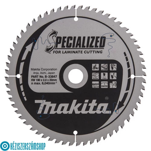 Makita B-33847 Specialized körfűrészlap Laminált laphoz 190x20mm Z60