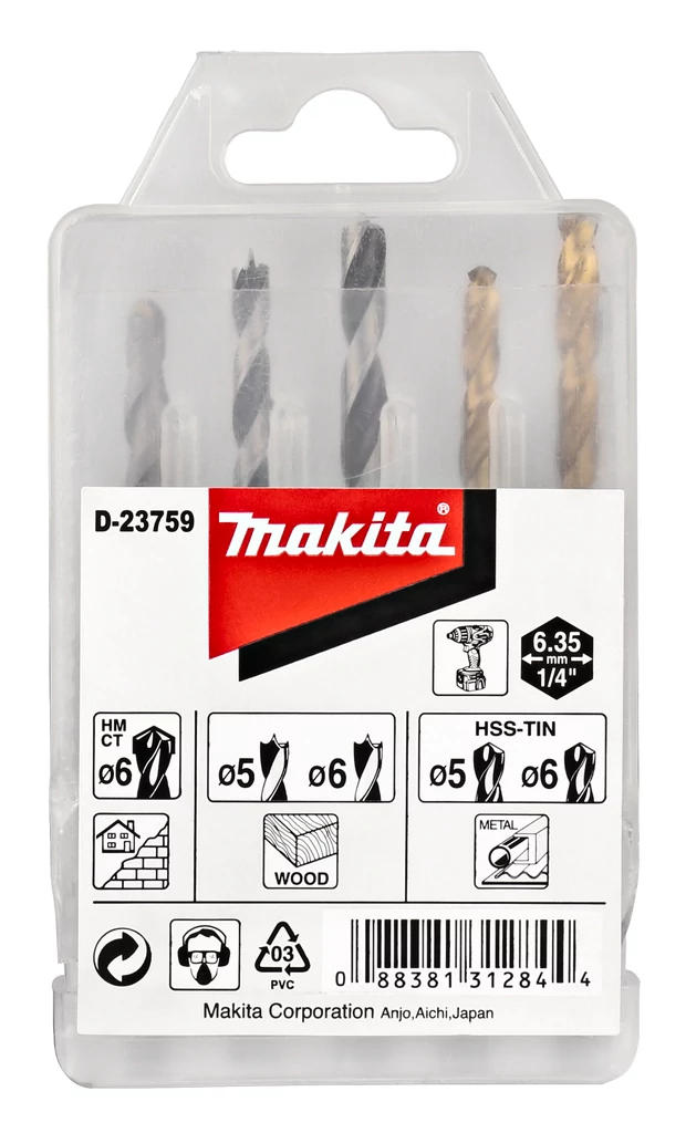 Makita D-23759 Hatszög befogású fúrókészlet fa, fém, kőzet 5-6mm 5db-os