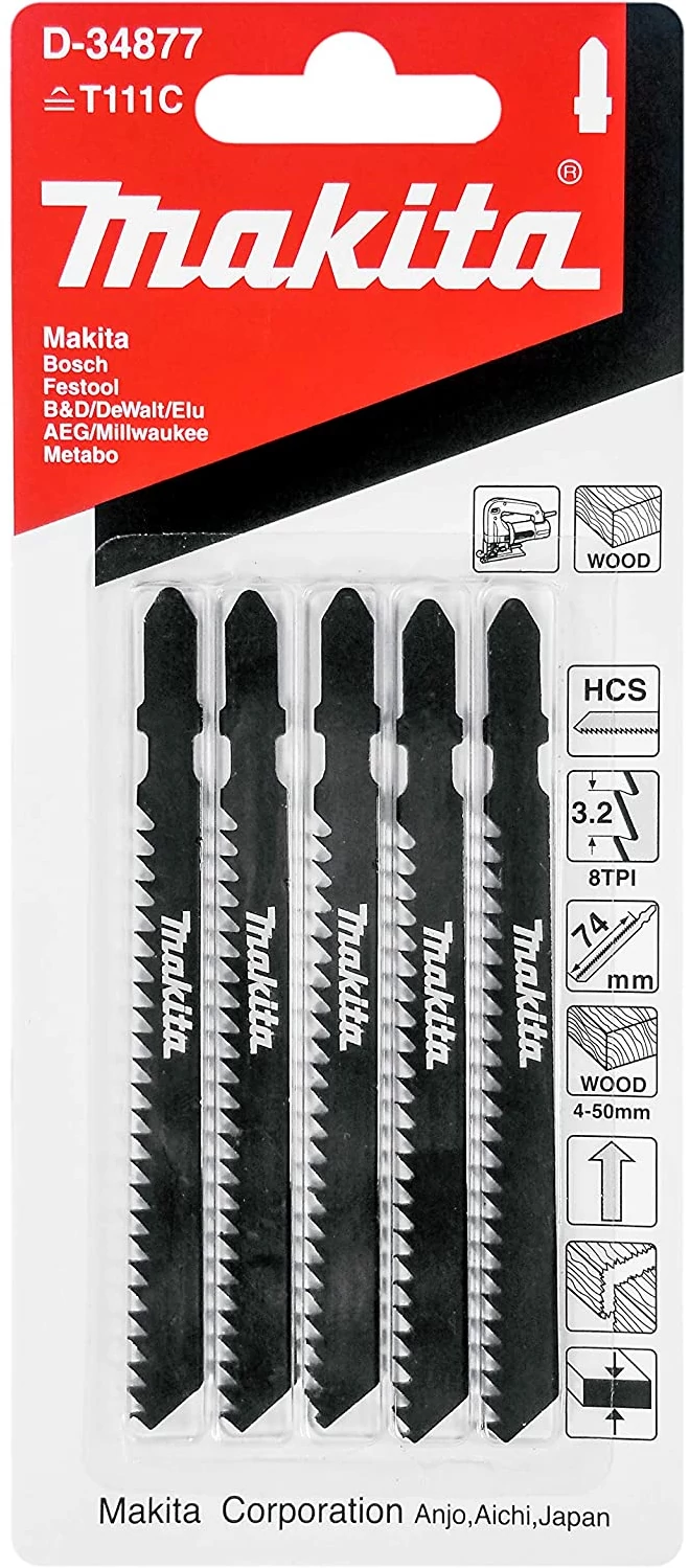 Makita D-34877 Szúrófűrészlap fa HCS L100mm Z8 5db