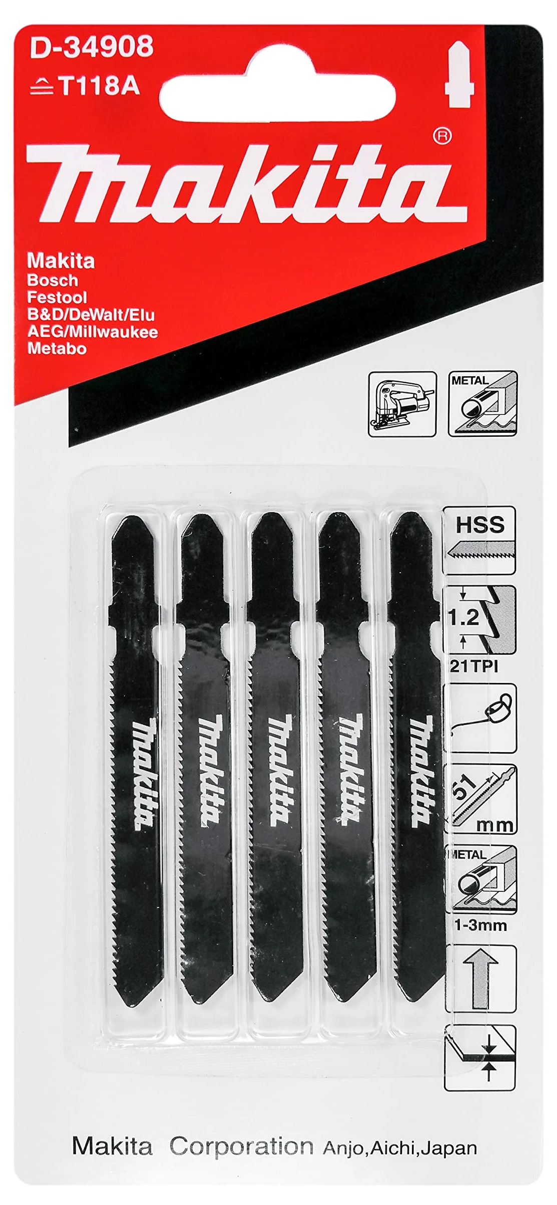 Makita D-34908 Szúrófűrészlap fém HCS L75mm Z21 5db